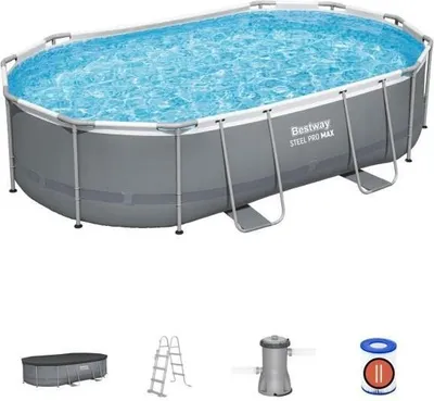 Image de Piscine Hors Sol Tubulaire Ovale BESTWAY Steel Pro Max, 488 x 305 x 107 cm, Filtre à Cartouche, Échelle
