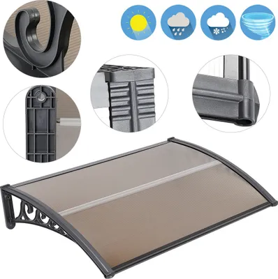 Produktbild von Vordach Haustür für Haustür und Terrasse,Polycarbonat Vordach,hohle PC-Scheibe+PP Ständer,Bogenpavillon für Außentüren oder Fenster 100x150cm(Braun)