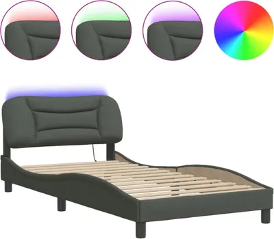 Produktbild von vidaXL Bettgestell mit LED ohne Matratze "Hvar" Dunkelgrau 100x200 cm Stoff