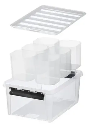 Obrázok produktu pre Úložný box, plastový, čierne úchytky, 6 priehradiek, SMARTSTORE "Classic 15", priehľadný
