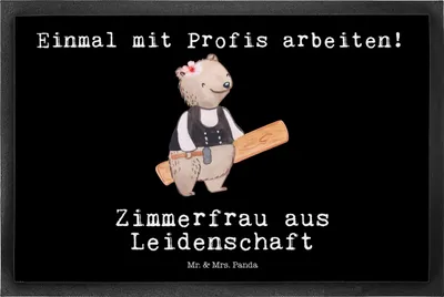 Produktbild von Mr. & Mrs. Panda abstreifer Zimmerfrau Leidenschaft 50 x 75 cm - Schwarz - Geschenk, fußmatte, Schmutzfangmatte, Fußabtreter, Schmutzmatte, Fussmatte, Schmutzfänger