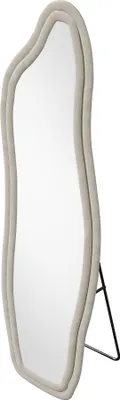 Obrázok produktu pre Fortuna Lai zrkadlo v celej dĺžke 160 x 50 cm, stojace zrkadlo v tvare vlny, nástenné zrkadlo, podlahové zrkadlo do spálne, vstupnej časti, predsiene, drevený rám s flanelovým obalom - biela