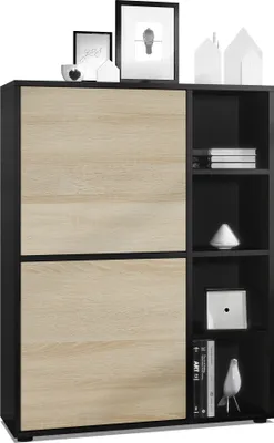 Produktbild von Vladon Highboard Schrank Anrichte Cuba mit 8 Fächern,  Germany, Korpus in Schwarz matt / Fronten in Eiche sägerau