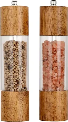 Produktbild von Premium Salz- und Pfeffermühlen-Set aus Acryl, manuelle Salz- und Pfeffermühlen – Holzstreuer mit verstellbarem Keramikkern – Salzmühle und Pfeffermühle