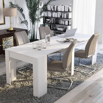 Produktbild von Moderner Esstisch, Ausziehbare Konsole bis zu 10 Sitzplätze, Maße 90 x 51 x 77 cm (bis zu 237 mit Verlängerungen), Weiße Farbe