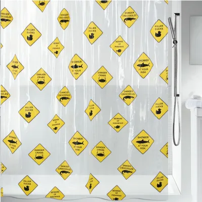 Produktbild von Spirella Anti-Schimmel Duschvorhang "Danger" Anti-Bakteriell, waschbar, wasserdicht PEVA 180x200cm Durchsichtig Gelb