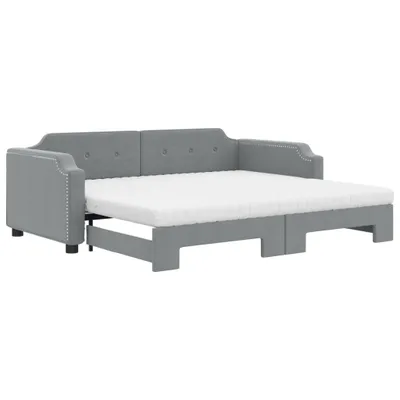 Produktbild von vidaXL Tagesbett Ausziehbar mit Matratze Hellgrau 90x190 cm Stoff