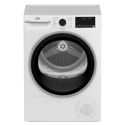 A front view of a white Beko dryer.
