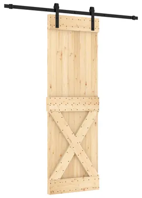Productafbeelding van vidaXL Schuifdeur, natuurlijke kleur en zwart, 70 x 210 cm, massief eikenhout
