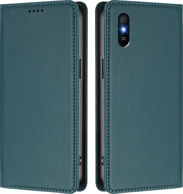 Produktbild von Handyhülle für Xiaomi Redmi 9A, Kunstleder Klapphülle Stoßfeste Magnetische Hülle mit Ständer Grün