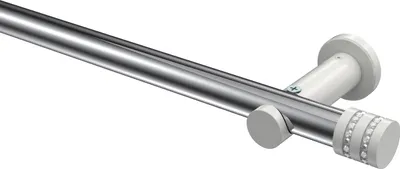 Produktbild von Interdeco Gardinenstange / Vorhangstange Chrom / Weiß, Typ Platon Estana (Glitzerkappe) ohne Ringe, 20 mm Ø 1-läufig, 440 cm