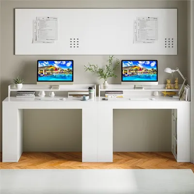 Productafbeelding van Bureaublad Met Monitorstandaard - Computerbureau - Werktafel - Bureau Met Boekenplank - Bureau Met Opslag