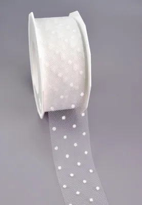 Imagen del producto de Cinta decorativa transparente con puntos blancos, 25 metros x 40 mm