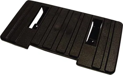 A black plastic part with grooves and cutouts, shown from a slightly elevated angle against a white background.