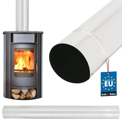 Image de Tuyau de cheminée KOTARBAU® Tuyau 1 m Ø 140 mm Tuyau de fumée en tôle d'acier Argent Tuyau de gaz d'échappement inoxydable pour cheminée Evacuation efficace des gaz de combustion Cheminée Tuyau de cheminée