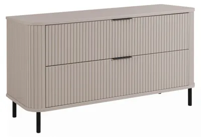 Zdjęcie produktu dla Szafka łazienkowa stojąca z szufladami i metalowymi nóżkami, kolor kaszmir, uchwyty czarne, nóżki czarne, wymiary: 120 x 41,5 x 66,7 cm