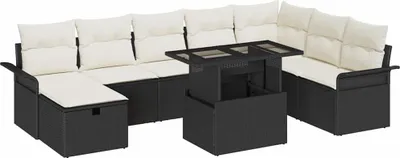 Produktbild von vidaXL Garten-Sofa-Set mit Kissen 9 pcs Schwarz Poly Rattan
