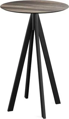 Immagine prodotto di Infinity - Tavolo da bar, struttura nera + piano in HPL effetto legno tropicale, Ø70 cm, 1 pezzo