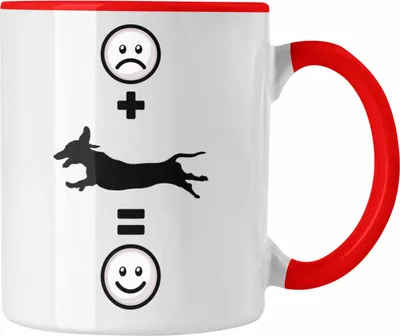 Produktbild von Trendation - Dackel Tasse Geschenk für Dackel-Mama, Dackelbesitzer Lustige Geschenkidee :( + Dackel = :) Geburtstag (Rot)