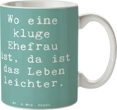 Produktbild von Mr. & Mrs. Panda Teetasse Spruch Kluge Ehefrau - Meeresbrise - Geschenk, Keramikbecher, Keramiktasse, Lebensqualität, Partnerschaft, Trinkbecher, Kaffeebecher, Becher