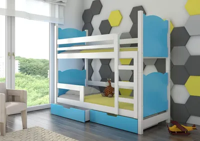 Produktbild von Masseno Etagenbett LEONE 80x180 cm mit Schublade, Rausfallschutz, Kinderbett mit Leiter für Mädchen und Jungs, Stockbett, Weiß