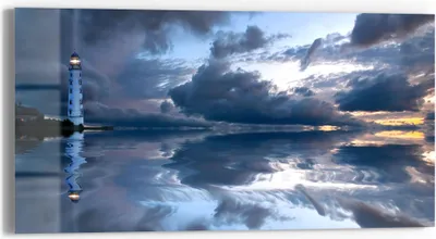 Produktbild von DEQORI Glasbild Echtglas 60x30 cm 'Leuchtturm im Abendlicht' Wandbild Bild modern Deko