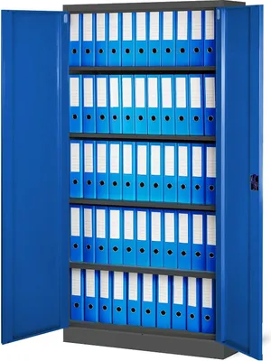 Produktbild von 4er Set Aktenschrank C001 Metallschrank Stahlschrank Werkzeugschrank Büroschrank Lagerschrank Universalschrank Pulverbeschichtung Flügeltüren 185 cm x 90 cm x 40 cm Farbe: Anthrazit/Blau