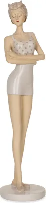 Image de Figurine de décoration femme avec maillot de bain et bonnet de bain Blanc Beige Vintage Retro Look 33?cm de haut - dame de bain nostalgique en polyrésine - Figurine de décoration été plage salle de bain salon