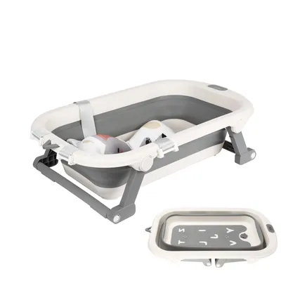 Image de Baignoire pour bébé Pliable avec thermomètre et coussin de bain antidérapant gris