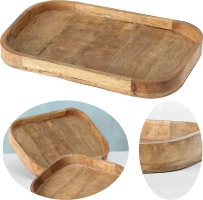 Produktbild von LS-LebenStil XXL Deko-Tablett Mango Holz Braun 46cm groß Serviertablett Küchentablett Servierschale Holztablett Kerzentablett Betttablett Frühstück