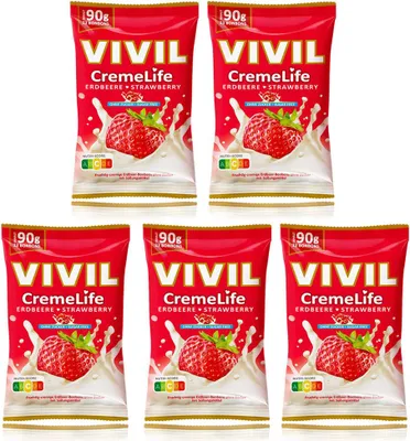 Immagine prodotto di Vivil Creme Life caramelle fruttate alla fragola senza zucchero 90g confezione da 5