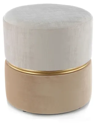 Immagine prodotto di Pouf rotondo Padiro, diametro 40 x 40 cm - Avorio e beige - Rivestito in velluto di poliestere - Bicolore con decorazione dorata