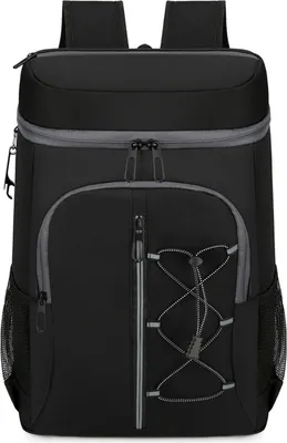 Produktbild von Outdoor-Camping-Mahlzeitenbeutel, Picknick-Rucksack, doppellagige Isoliertasche, dicker Eisbeutel aus Aluminiumfolie, Kühlrucksack,32x46x19 cm,schwarz