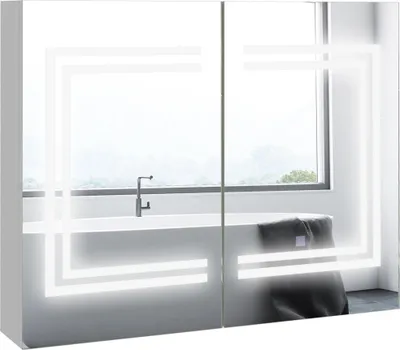 Obrázek produktu pro Koupelnová skříňka - Zrcadlová skříňka s LED osvětlením - 80 × 15 × 65 cm - Vlastní montáž - Čistě bílá