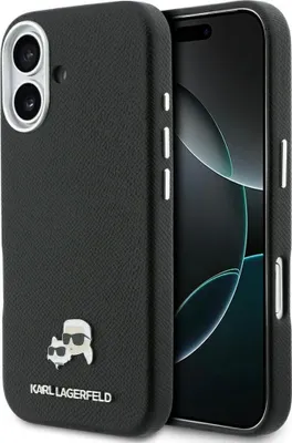 Produktbild von Handyhülle für iPhone 17, Karl Lagerfeld HardCase Karl and Choupette Head Pin Saffiano, Schwarz