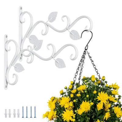 Image de Support mural pour plantes, lot de 2, crochets en fer blanc, fixations murales, 29,5 cm, pot de fleurs, nichoir, cintre, crochets de jardin rétro pour l'intérieur et l'extérieur avec vis pour balcon, carillon éolien, etc.