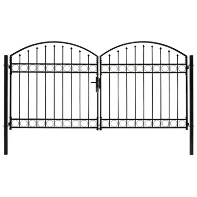 Obrázek produktu pro The Living Store Plotová brána dvoukřídlá oblouková ocelová 300 x 125 cm černá