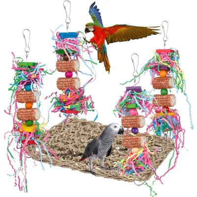 Produktbild von Vogelspielzeug Schaukel mit Maiskolben und Holzblöcken Rot