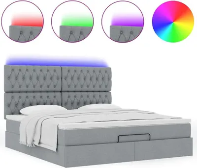 Produktbild von Ottoman-Bett mit Matratze & LEDs Hellgrau 180x200 cm Stoff