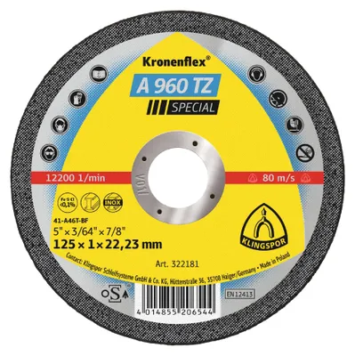 Obrázok produktu pre Klingspor A 960 TZ Trennscheiben, 125 x 1 x 22,23 mm gerade, für Edelstahl