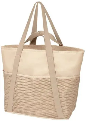 Image de Sac de plage imperméable pour femme avec poche zippée et poche en filet - beige