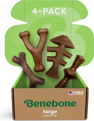 Imagen del producto de Benebone L, paquete de 4 juguetes para perros, ideales para perros que muerden con fuerza, aptos para perros de hasta 90 lbs