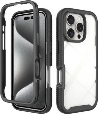 Obrázek produktu pro Pouzdro pro iPhone 16 Pro, Hybrid Průhledné Zadní Kryt, Robustní TPU Nárazník, Nárazuvzdorné Pouzdro Černý