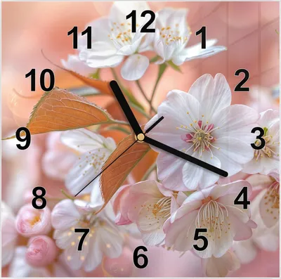 Produktbild von Wanduhr aus Glas mit Motiv Blühende Blüten- 30 x 30 cm - inkl. Aufhängesystem