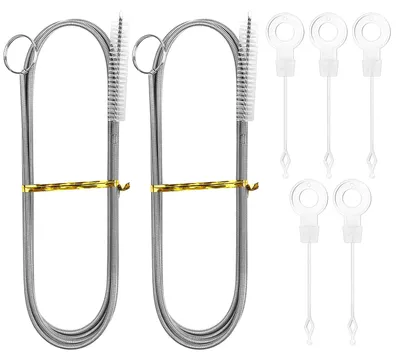 Produktbild von Abflussbürste Rohrreiniger Kühlschrankbürste - 155 cm flexibel - 2 Stück - Mit Überlaufstopfen