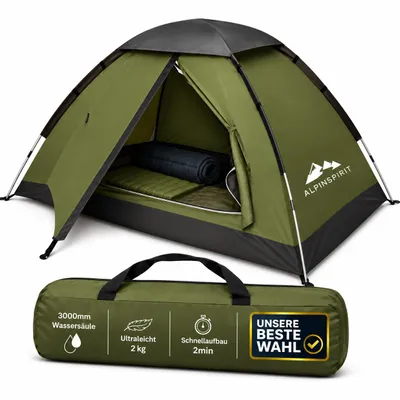 Produktbild von AlpinSpirit 2 Mann Zelt Wasserdicht (3 Min Aufbau) – 2 Personen Zelt Ultraleicht mit 3000mm Wassersäule, Campingzelt für Trekking, Festival & Outdoor