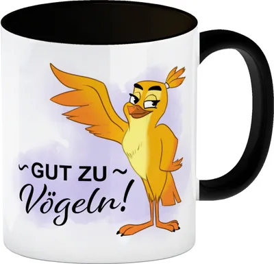 Produktbild von Gut zu Vögeln Kaffeebecher Schwarz Der lustige Kaffeebecher mit dem Vögelchen