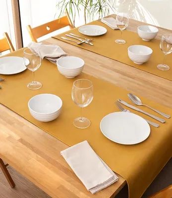 Produktbild von Monaco Ocre Vintage Tischläufer  in Lederoptik | Tafelläufer Ocker140x45cm