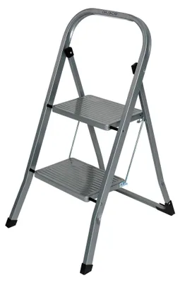 Produktbild von Klapptrittleiter 2 Stufen | bis 150 kg belastbar | rutschfeste Stufen | klappbar | Mehrzweckleiter | Silbergrau