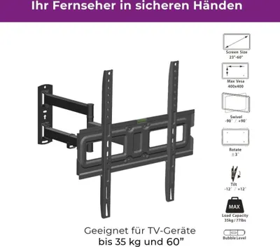 Immagine prodotto di Ultron WM200 TV Wall Mount – Tilt & Swivel Bracket – 23"-60” – Max 35kg – Black